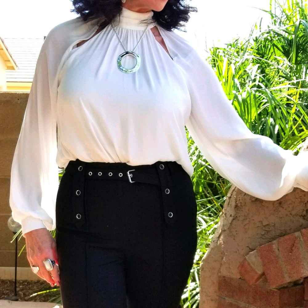 White Slitted Shoulder Blouse
